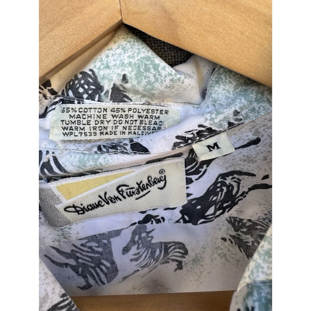 Vtg Diane Von Furstenberg Shirt Women Medium Zebra Print Safari Button Up 90s - Picture 6 of 7